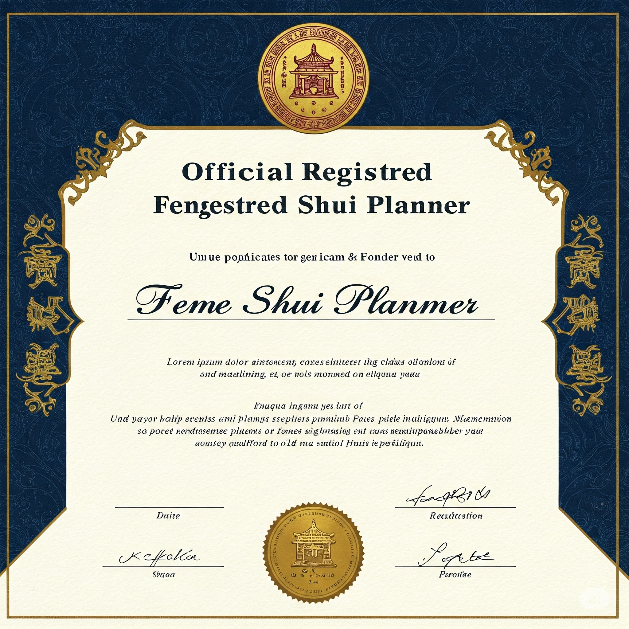 注册风水策划师 (RFSP) 官方证书样本 (Sample of Official Registered Feng Shui Planner Certificate)