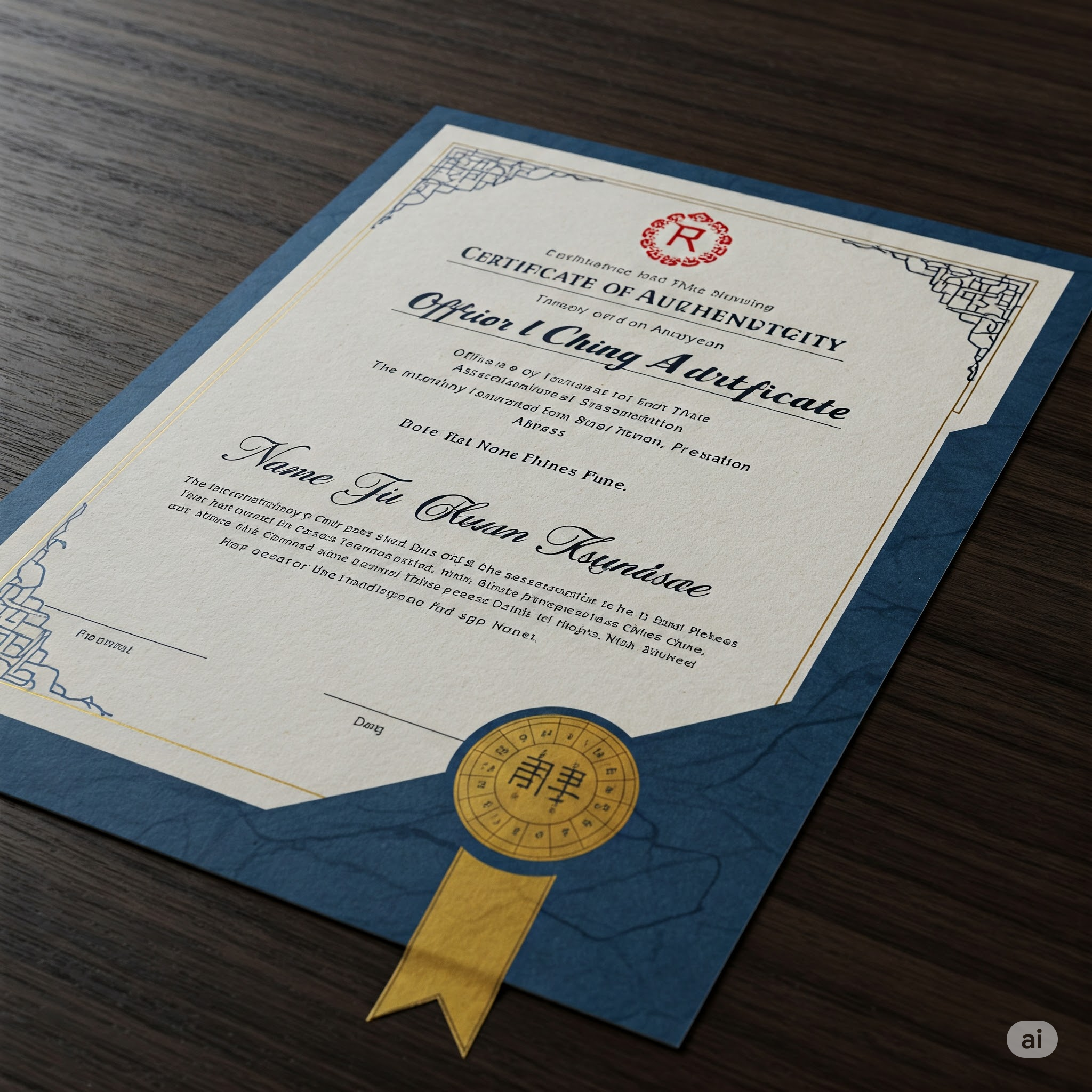 高级易学顾问 (SIAC) 官方证书样本 (Sample of Official Senior I Ching Advisor Certificate)