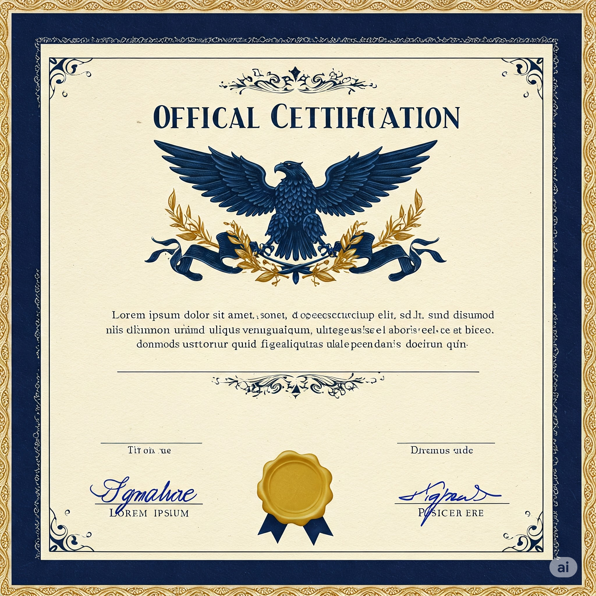 象征权威认证的官方徽章与精美证书 (Official emblem and exquisite certificate symbolizing authoritative certification)